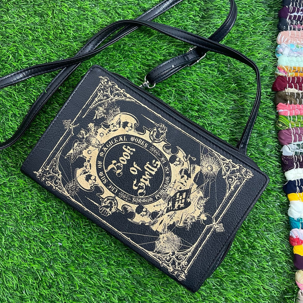 Victorian-Inspired Black Crossbody Bag with Gold Filigree